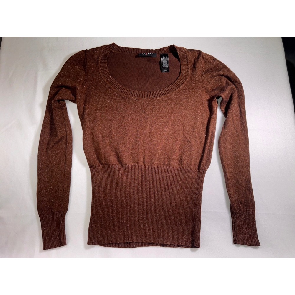 Axcess Liz Claiborne Copper Metallic Shimmer Scoop Neck Ribbed Waist Sweater S